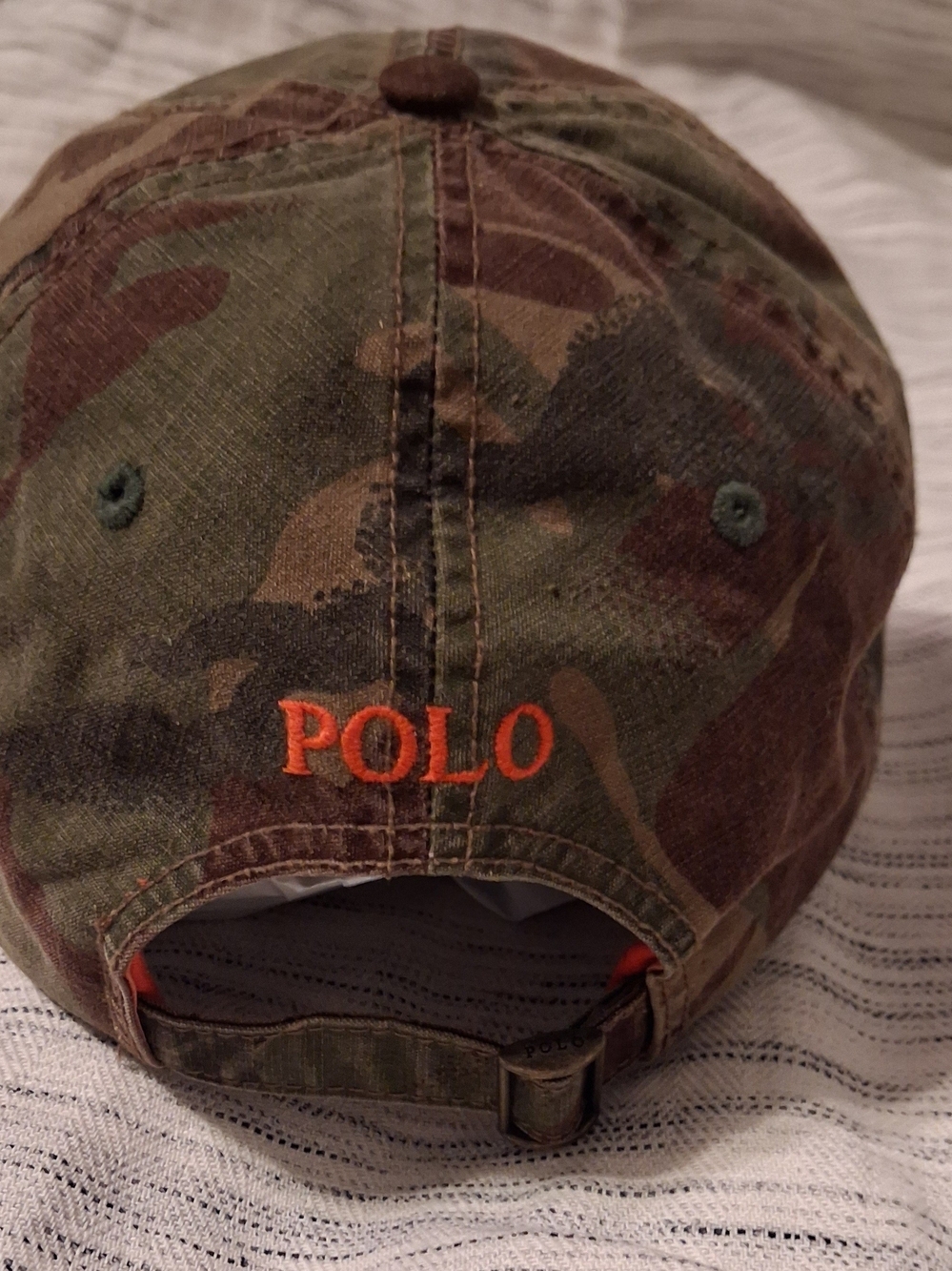 Polo by Ralph Lauren  Baseball Cap Camo Green/Brown with Orange Logo - Picture 3 of 9